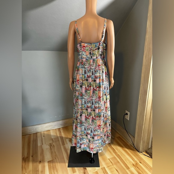 The Good Journey Piping-Trim Postcard Print Midi Dress Size 8 NWT - Picture 3 of 5